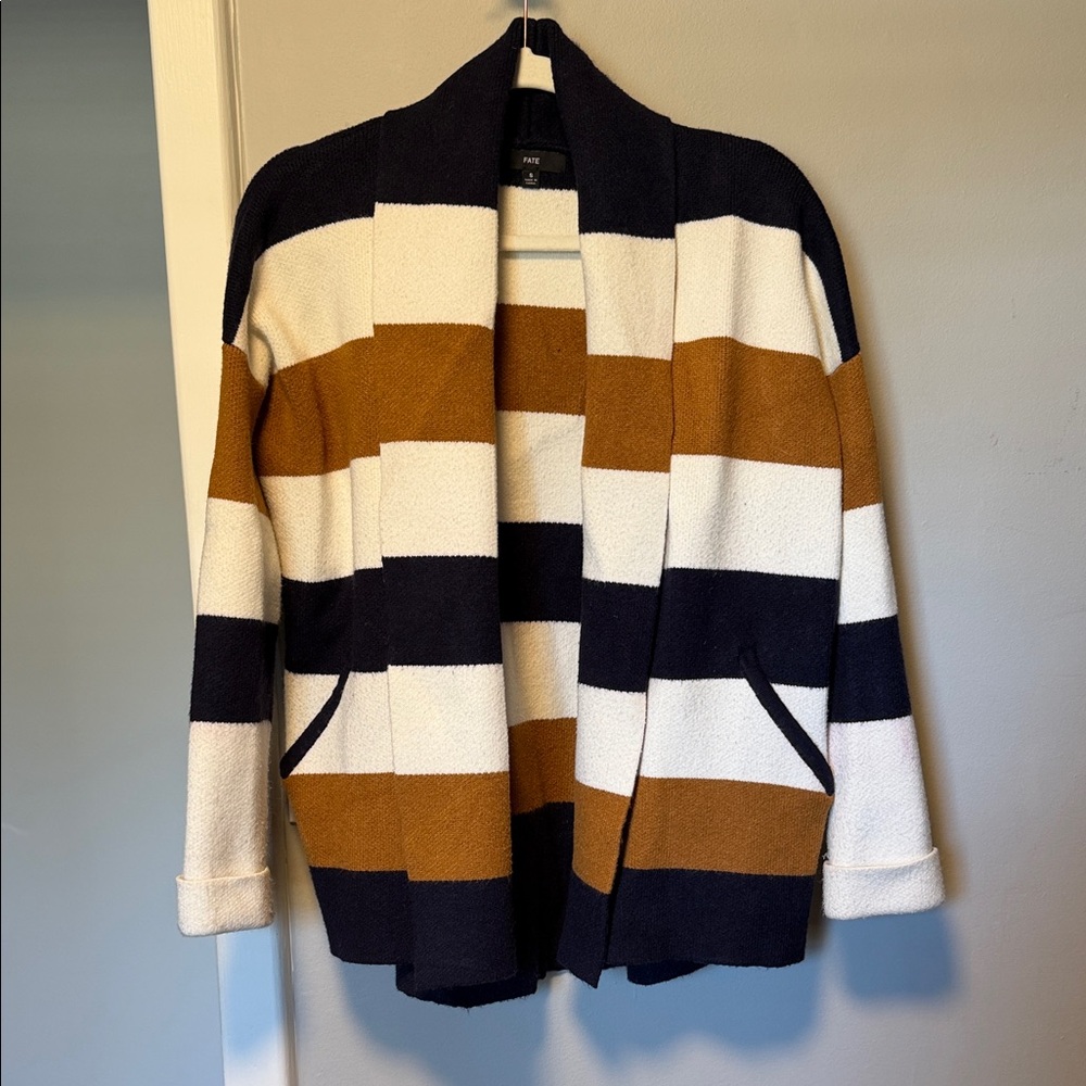 Fate Black, White, and Brown Striped Cardigan